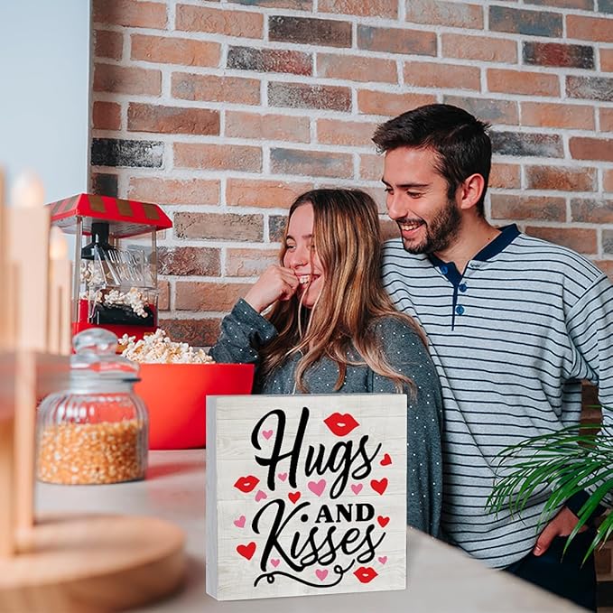 Hugs Kisses Valentines Day Decorations for Home Valentine Theme Decor Valentine Table Decorations Anniversary Wedding Valentine Gifts for Women Men 5 x 5 inches