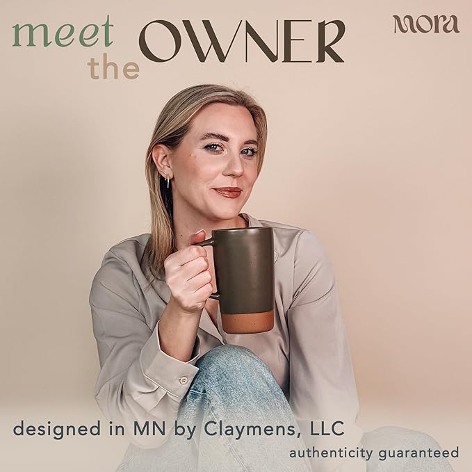 Mora Ceramics Large Tea Mug with Loose Leaf Infuser and Ceramic Lid, 18 oz, Portable, Microwave and Dishwasher Safe, Tall Coffee Cup - Rustic Matte Ceramic Glaze, Modern Herbal Tea Strainer, Olive