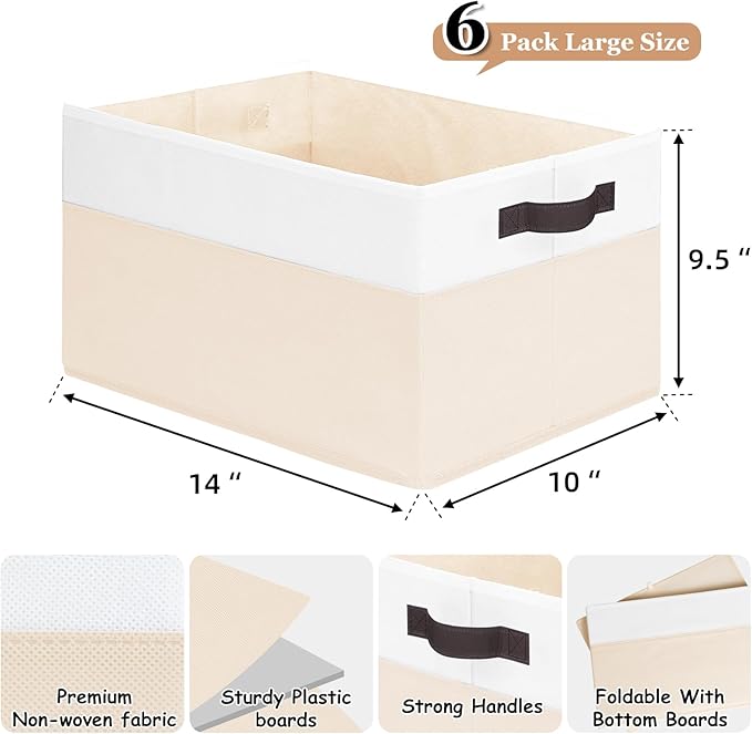 Criusia 6 Pack Large Toy Box Chest, Collapsible Sturdy Toy Storage Organizer Bins Baskets for Kids, Boys, Girls, Nursery, Playroom, Shelf Baskets for Lego Puzzle Balls, Game Organizer (14L*10W*9.5H)