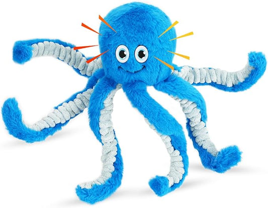 Dog Toys with Crinkle Paper- Octopus Stuffed Dog Squeak Toy Interactive Tug of War Puppy Toys for Small, Medium, Large Dogs