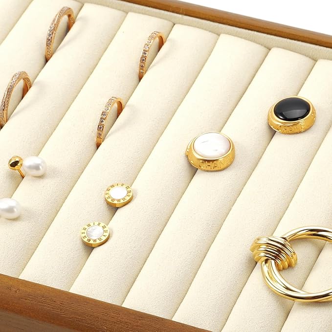 Oirlv Solid Wood 11 Slots Ring Tray Jewelry Organizer Tray Jewelry Drawer Organizer(Creamy-white)