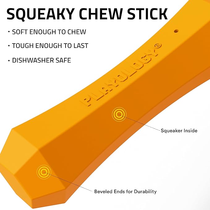 Playology Dog Toys | Durable Squeaky Chew Stick for Dogs | Jumbo Pumpkin Spice Scented Toy - Easy to Clean and Made from Non Toxic Materials