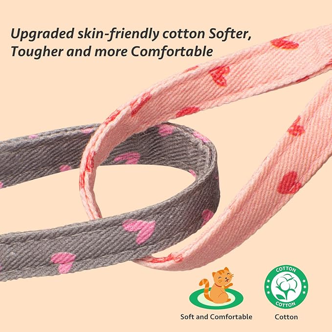 2 Pack Cotton Breakaway Cat Collar Pink and Gray Heart Shaped Pendant Cute Kitten Cat Collar with Bell