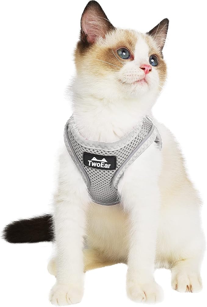 TwoEar Cat Harness Escape Proof, Soft Dog Vest Harness Adjustable, Breathable Mesh Step-in Puppy Walking Jacket Reflective Easy Control for Extral Small Pets for Outdoor Walking(XXS, Grey)