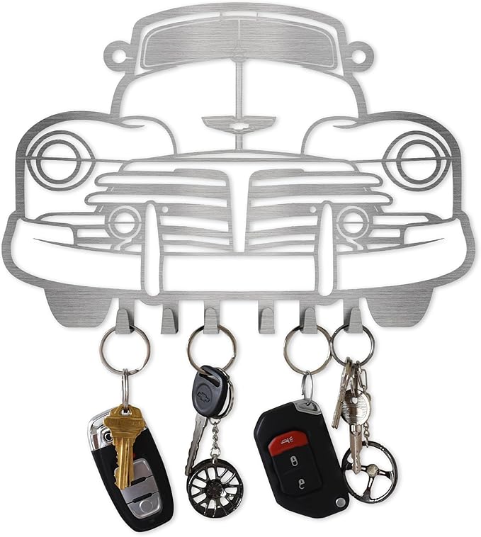 MOOH Metal Automotive Key Holder with 6 Hooks - Unique Wall Mounted Car Lovers Gifts for Men & Women - Cool Man Cave Decor