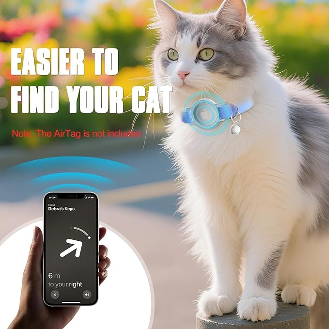 AirTag Cat Collar, Ultra Elastic Cat Tracker Collar, Airtag Holder Compatible with Apple Air Tag, [Lightweight & Scratch Resistant] Adjustable Stepless GPS Pet Collar for Cats Kittens, Blue