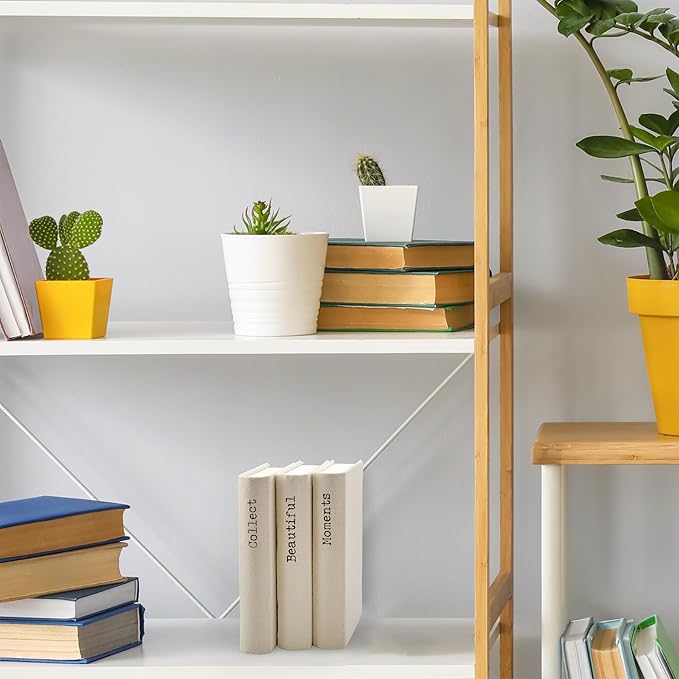 AuldHome Design Faux Book Stack: Collect Beautiful Moments Decorative Book Set w/Burlap Ribbon Wrap
