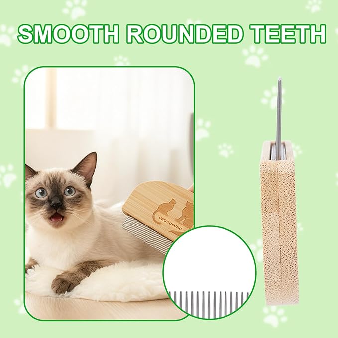 Pet Grooming Combs for Dogs Cats, 2 Pack Bamboo Combs with Wide Fine Teeth for Shedding, Detangling, Flea Removal and Daily Care