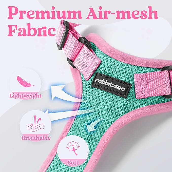 rabbitgoo Cat Harness and Leash Set, Escape Proof Soft Adjustable Vest Harnesses for Outdoor Walking, Easy Control Breathable Kitten Jacket with Reflective Strips, Green & Pink, S