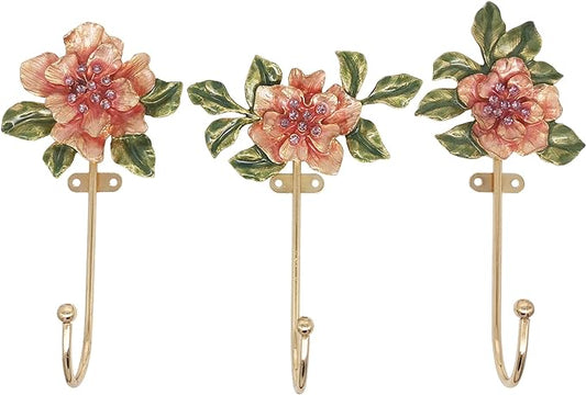 Vintage Flower Shaped Decorative Wall Hooks Rack Hangers for Hanging Clothes Coats Towels Keys Hats, 3 Pack Antique Metal Mounted Wall Hook