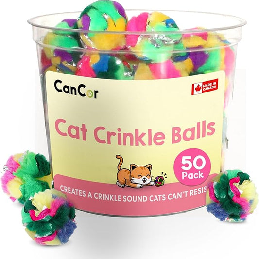 Cat Crinkle Ball Toy – 50-Pack of 1.5" Soft, Lightweight Kitten and Cat Toys – Sparkly, Crinkly, Durable, Safe and Interactive for Indoor Play, Batting, Chasing, Fetch, Training and Daily Exercise