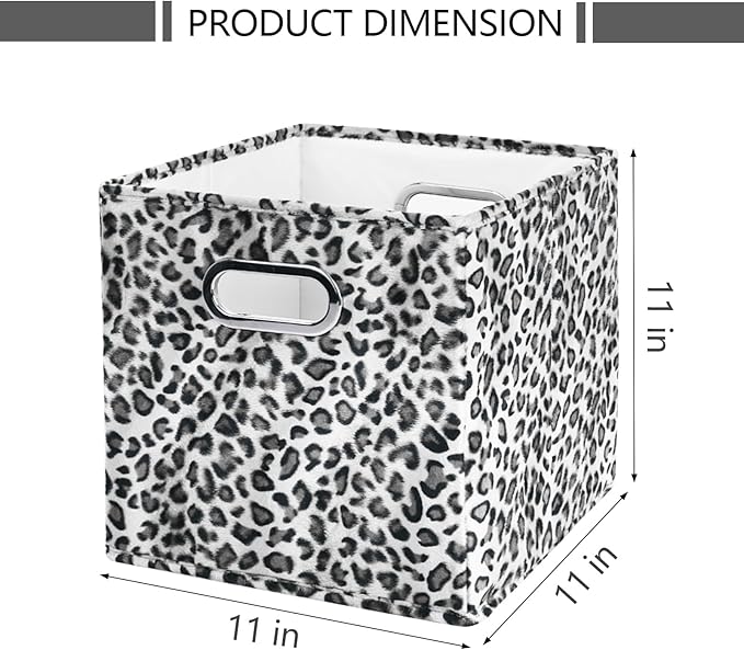 ANMINY 8PCS Storage Cubes Leopard Cheetah Print Velvet Fabric Storage Bins for Shelves, Collapsible Washable Closet Storage Baskets Boxes with Handles for Organizing and Storage -Gray, 11"x 11"x 11"