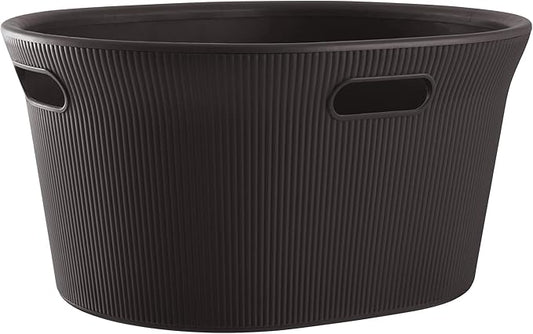Superio Ribbed Collection - Decorative Plastic Laundry Basket with Cut-Out Handles, Brown (1 Pack) Hamper Organzier for Bedroom Bathroom College Dorm Room 35 Liter