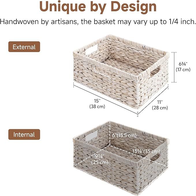 StorageWorks Pantry Baskets, Wicker Storage Baskets for Organizing, Shelves, Pantry Organizers and Storage, Water Hyacinth, White