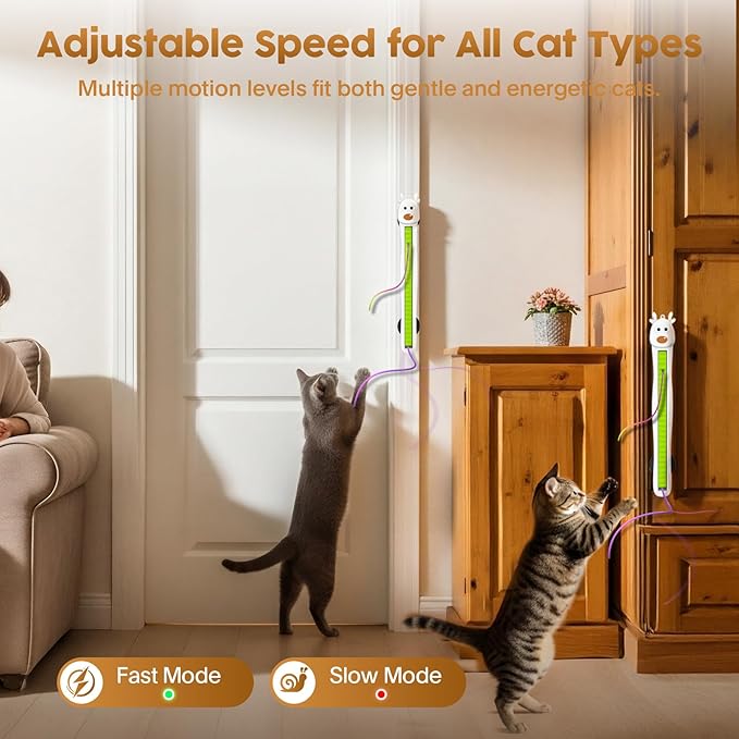 Interactive Cat Toy for Indoor Cats: Door-Mounted Automatic Moving Enrichment Cat Toy with Adjustable Motion Modes, Rechargeable Electric for Kittens & Bored Adult Cats, Hands-Free Pet Play Accessory