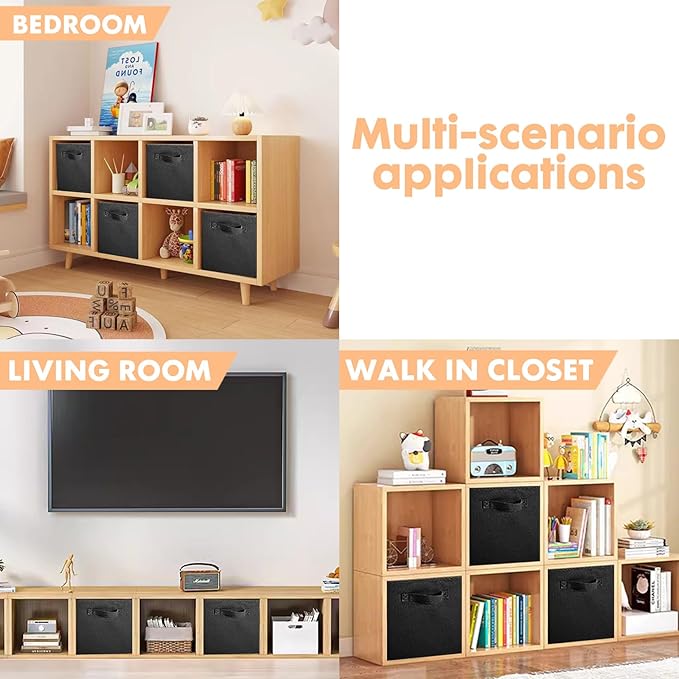 ShellKingdom Foldable Fabric Storage Cubes And Cloth Organizer Drawer For Closet And Toys, 6 Pack (Black)