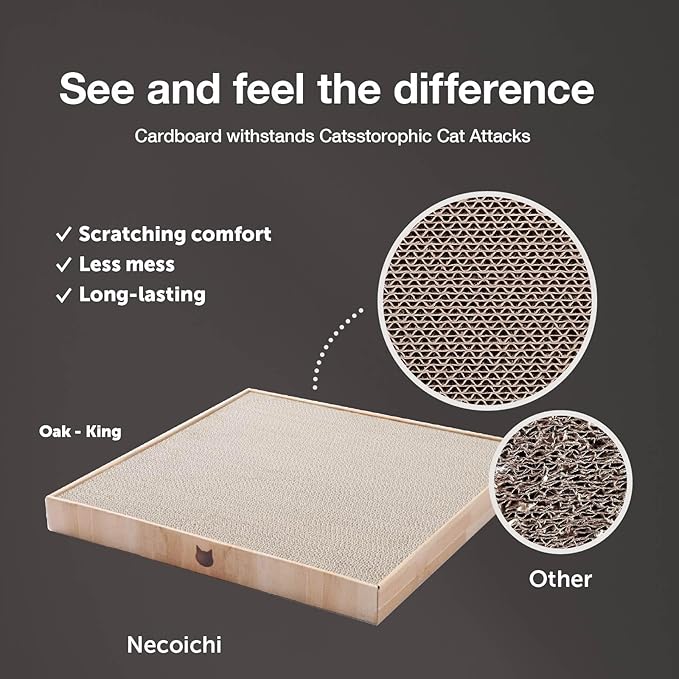 Necoichi Cardboard Cat Scratcher Bed for Indoor Cats - Cat Scratching Board (18" King, a.Oak Lounge)