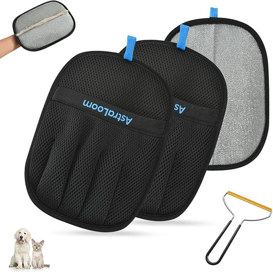 AstraLoom Pet Hair Removal Glove for Cats & Dogs,Reusable Electrostatic Pet Hair Remover Tool for Furniture, Carpet, Clothing, Car Seat (2PCS)