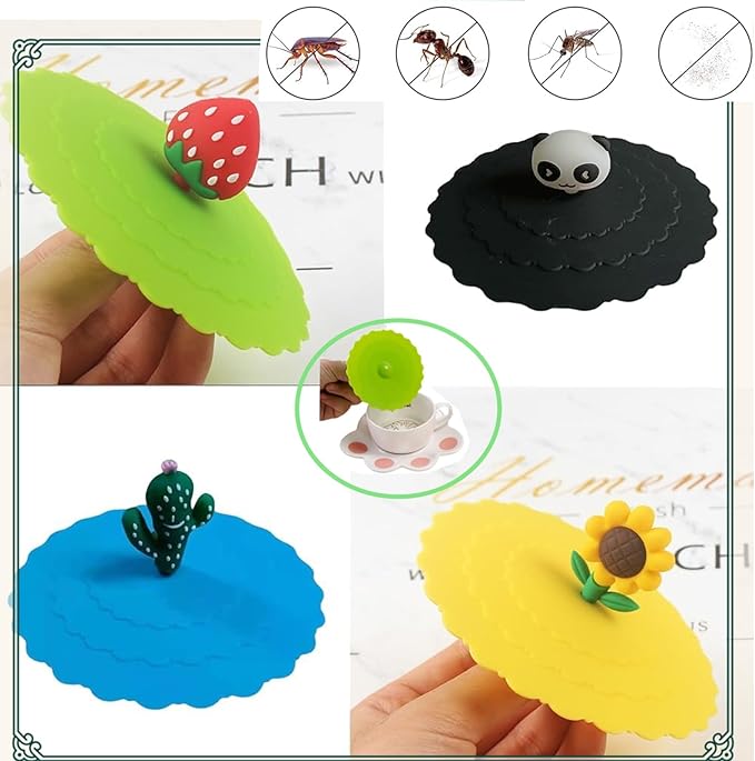 5pcs Cute Silicone Mug Lids, Colorful Anti-Dust Silicone Glass Covers, Reusable Food Grade Drink Lids for Hot & Cold Water, Outdoors & Indoors