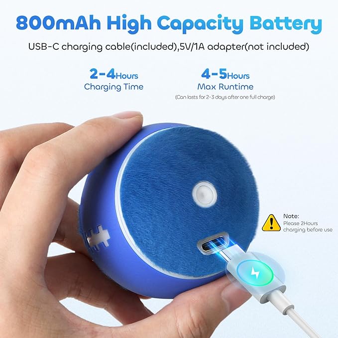 Automatic Interactive Cat Toy Ball for Indoor Cats, Carpet-Safe with Tangle-Free Tail, 3-Mode Touch Activated, Gen 3 High-Capacity 800mAh Battery (6-8H Play), Includes 2 Tails