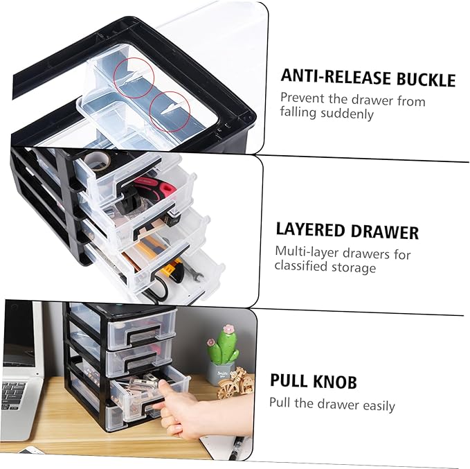 Plastic Drawers - 4 Layer Small Desktop Organizer with Transparent Drawers for Home, Office, Stationery, Jewelry and Cosmetics