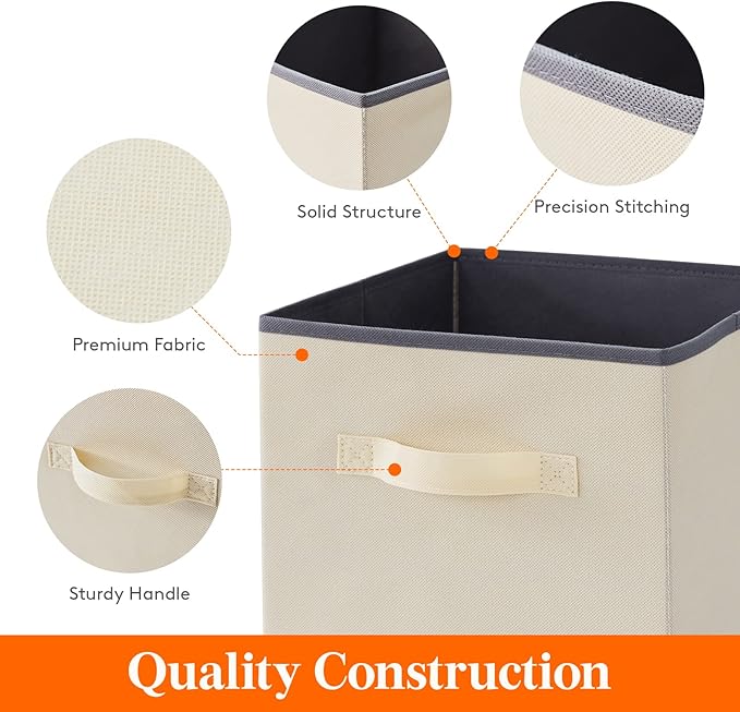 Lifewit Collapsible Fabric Storage Cubes Bins Set 11 Inch, Foldable Cubby Organizers Boxes, 6 Pack Organizing Baskets for Shelf, Closet, Utility Room, Storage Room, 18L Beige