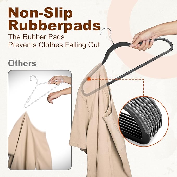 HOUSE DAY Heavy Duty Plastic Hangers 50 Pack, Non Slip Clothes Hangers with Rubber Grip and 360° Hook - Thin Plastic Hanger Space Saving - Coat Hanger Black, Closet Organizer for Shirt, Pants, Suit