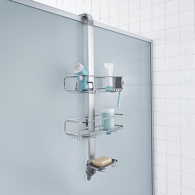 simplehuman Over-Door Shower Caddy, Stainless Steel and Anodized Aluminum