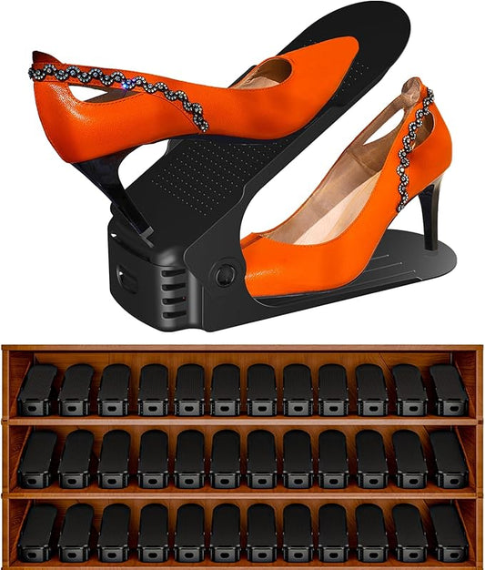 Shoe Slots Organizer, 36PCS Adjustable Double Layer Stack Shoe Rack, 50% Space-Saving Storage Rack Holder, Black