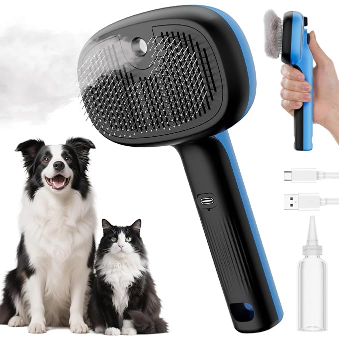 Pecute Self-Cleaning Pet Steam Brush Blue
