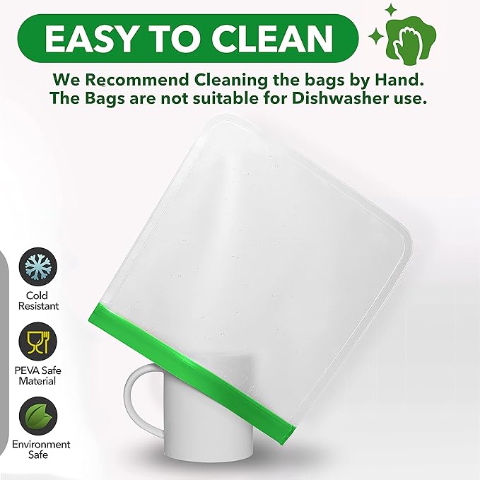 GREENZLA Planet Friendly Reusable Freezer Bags, 8-Pack Extra Thick and Leakproof & Resealable - For Safe Food Storage, Marinating, Snacks, & Meal Prep, Reusable Bags for Food, & Freezer Safety