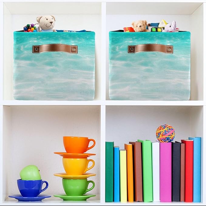 Sea Turtle Beach Large Storage Basket Cube Storage Bin Canvas Fabric Organizer Handles Collapsible Decorative for Clothes Toys Bedroom