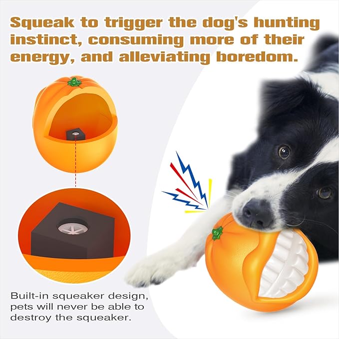 Large Size Orange Squeaky Dog Toy for Medium/Large Dogs Breed Aggressive Chewers Durable Bouncy Squeak Ball