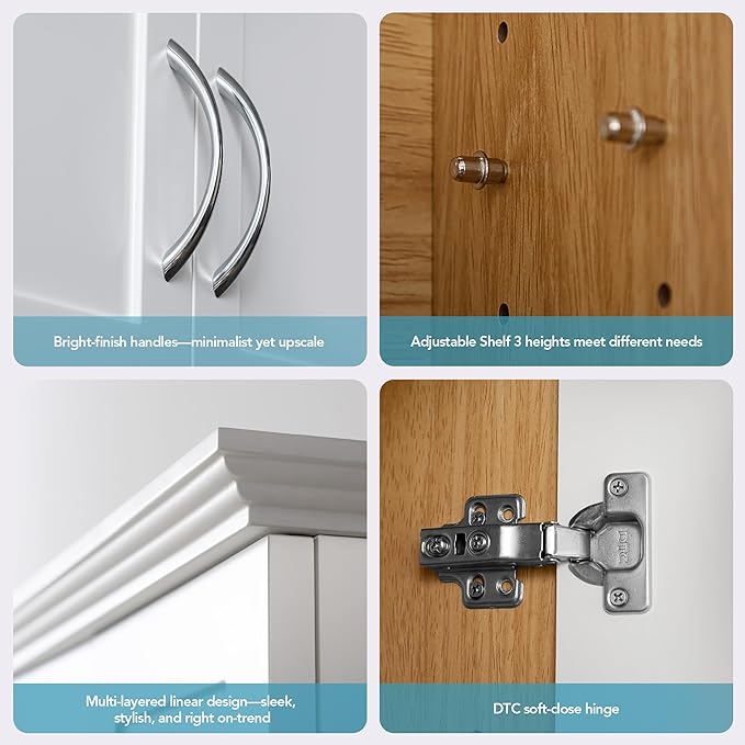 Medicine Cabinet -Bathroom Cabinet Wall Mount with DIY Lighting Unique Top and Dual-Tone Design, Over The Toilet Saver Storage Cabinets