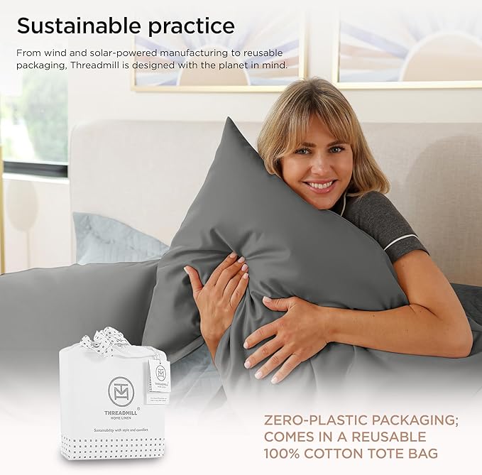 Threadmill Luxury Supima Cotton Sheets, Luxury 1200 Thread Count Soft 100% Cotton Sheets for Full Size Bed, 4 Pc Dark Grey Bed Sheets Full Set, 5-Star Hotel Quality Deep Pocket Bed Sheets Set