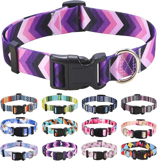 Dog Collar with Bohemia Floral Tribal Geometric Patterns - Soft Ethnic Style Collar Adjustable for Small Medium Large Dogs(Purple Arrow,L)