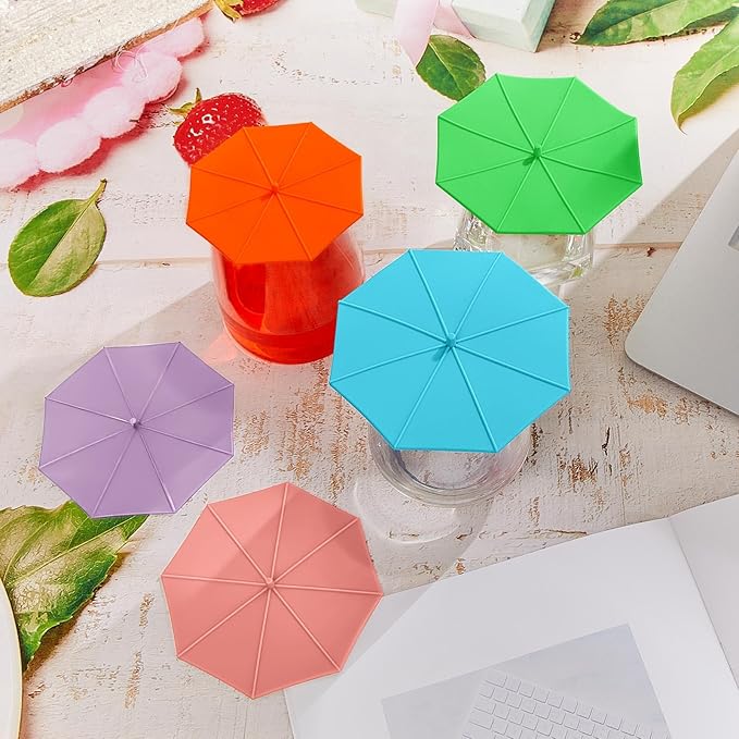 Patelai 6 Pcs Silicone Cup Covers 4.13 Inch Umbrella Silicone Cup Lids Flexible Coffee Mug Covers Reusable Mug Lid for Coffee Tea(Bright Color)