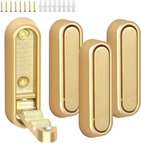 Folding Wall Hooks,4Pcs Gold Heavy Duty Wall Hook Folding Coat Hooks for Hanging Coats Bathrobes Green Plants Bags Keys Towel Gold Hook for a Functional Home(4,Gloden)