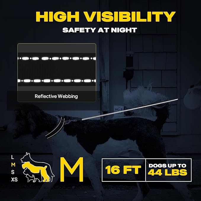 Fida Retractable Dog Leash, 16 ft Dog Walking Leash for Medium Dogs up to 44lbs, Tangle Free, Orange