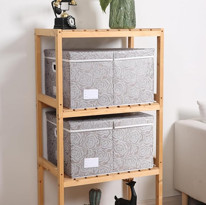 PRANDOM Extra Large Collapsible Storage Boxes with Lids Fabric Decorative Storage Bins Cubes Organizer Baskets with Cover Handles Divider for Bedroom Closet Living Room 19.7x15.7x11.6 Inch 3 Pack