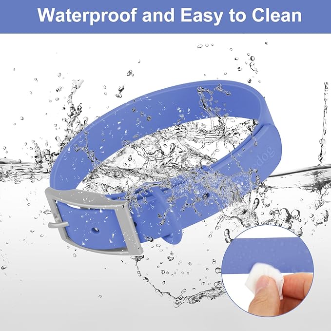 Wisedog Waterproof Dog Collar: Multiple Adjust 7" to 23.6", Soft Rubber Coated Webbing, Easy to Clean, for Small Medium Large Dogs (M|12"-16" × 4/5 in, Blue)