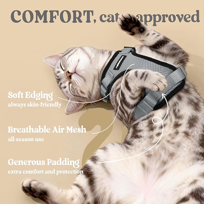rabbitgoo Cat Harness and Leash for Walking, Escape Proof Soft Adjustable Vest Harnesses for Cats, Easy Control Breathable Reflective Strips Jacket, Grey, XS