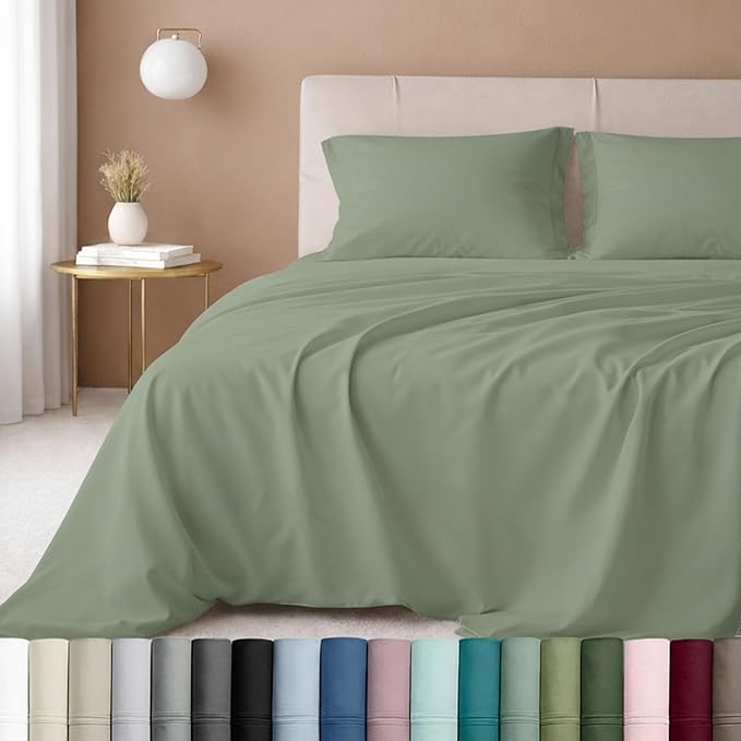 California Design Den Natural 100% Cotton Bed Sheets King Size Set - Luxury 600 Thread Count Sateen, Hotel Quality King Size Sheet Set, Fully Elasticized Deep Pockets, Cool and Durable - Laurel Green