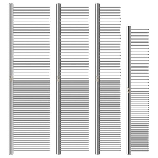 WRW Stainless Steel Dog Combs [4 Pcs], Groom Like a Professional, Coarse Pet Butter Comb for Dog ＆ Cat, Rounded Corners Prevent Friction and Breakage, 4 Sizes of Steel Teeth Fit Most Pet Fur