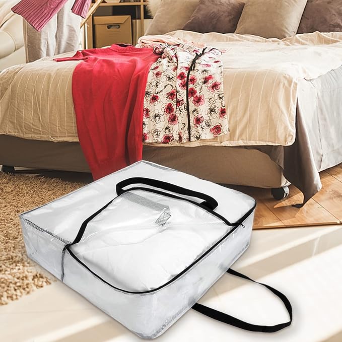 Fasmov 4 Pack Oversized Clear Storage Bag with Handles and Zippers, Vinyl Storage Bag for Comforter, Blanket, Bedding, Duvet, Transparent Moving Tote, Under the Bed Storage, Garage Organizer