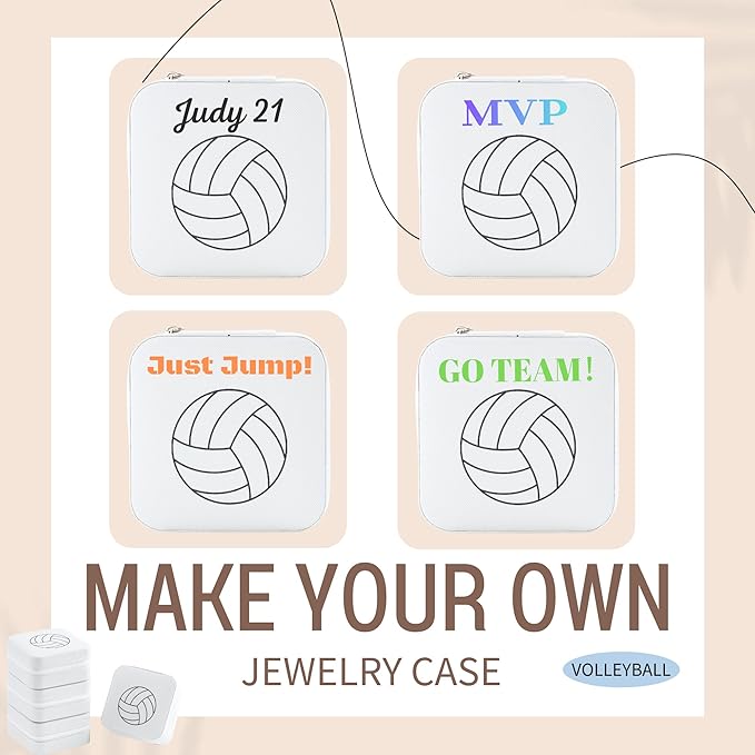 12-Pack Volleyball Portable Jewelry Box for DIY Team Personal Name Small Travel White Sport Jewelry Case Bulk Gifts for Volleyball Team Players Teammates Coaches Christmas Ideas for Jewelry Storage