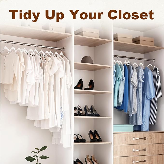 HOUSE DAY Heavy Duty Plastic Hangers 100 Pack, Clothes Hangers with Non-Slip Rubber Pads - 0.2 Inch Thin Space Saving Coat Hanger for Closet Organizer, 360° Swivel Hook for Shirts, Pants, Suit (White)