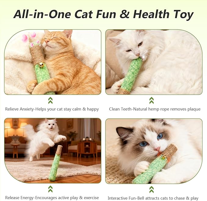 3 Pack Catnip Toys for Cats, Funny Cat Toys with Dental Rope & Fun Bell,100% Pure Organic Catnip Toys,Cat Chew Toy Bite-Resistant Kitten Teething Chew Toys,Anxiety Relief Cat Toys for Indoor Cats