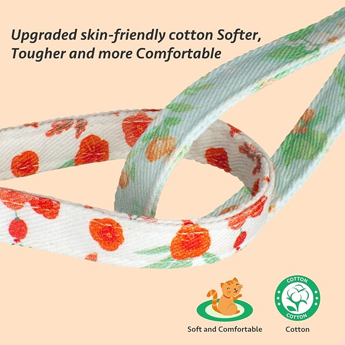 2 Pack Cotton Breakaway Cat Collar Green and Red Flowers Pendant Cute Kitten Cat Collar with Bell