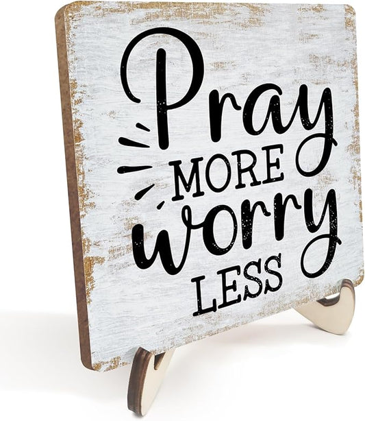 Inspirational Sign Rustic Desk Decor Decorative Christian Gifts Religious Bible Verse Faith Decoration for Home Coffee Shop Office Table Shelf Tiered Tray Plaque with Wood Stand